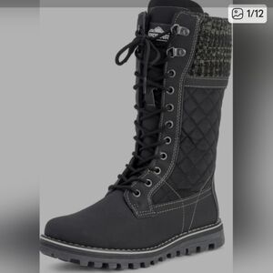 Polar Products Winter Snow Boots Women's Size 7 Black Quilted Lace Up Insulated.